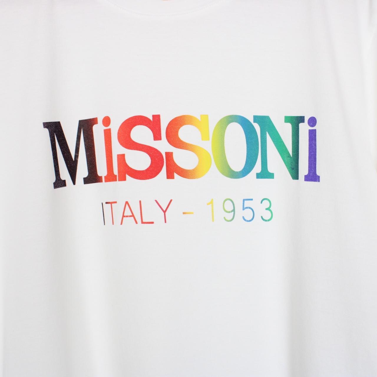 Missoni White and Multicoloured Logo Print Short Sleeve Cotton T-Shirt