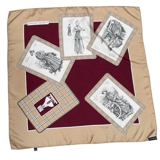 Vintage Burberry Multicoloured Costumes Print Silk Scarf