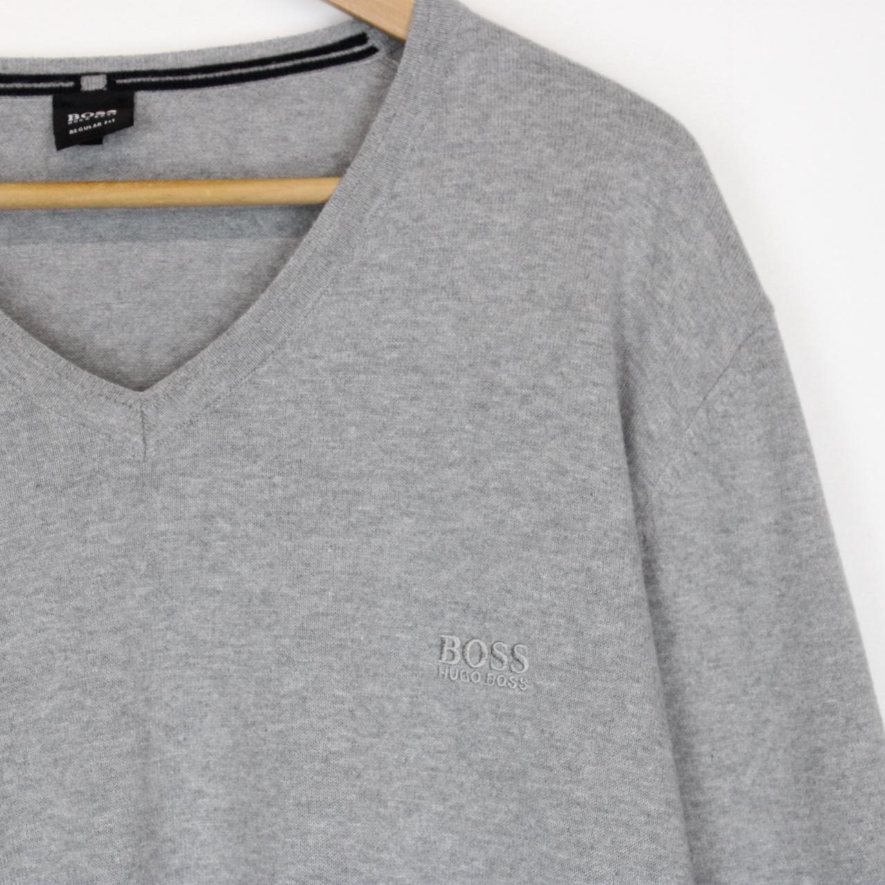 Hugo Boss Grey V-Neck Cotton Knit Jumper
