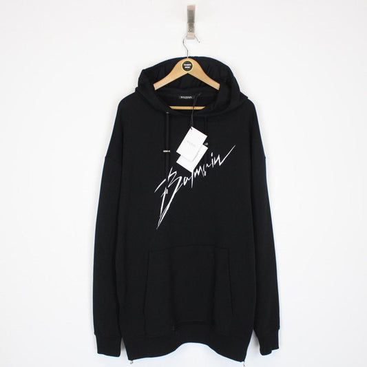 Balmain Paris Black and White Signature Logo Print Hoodie Jumper