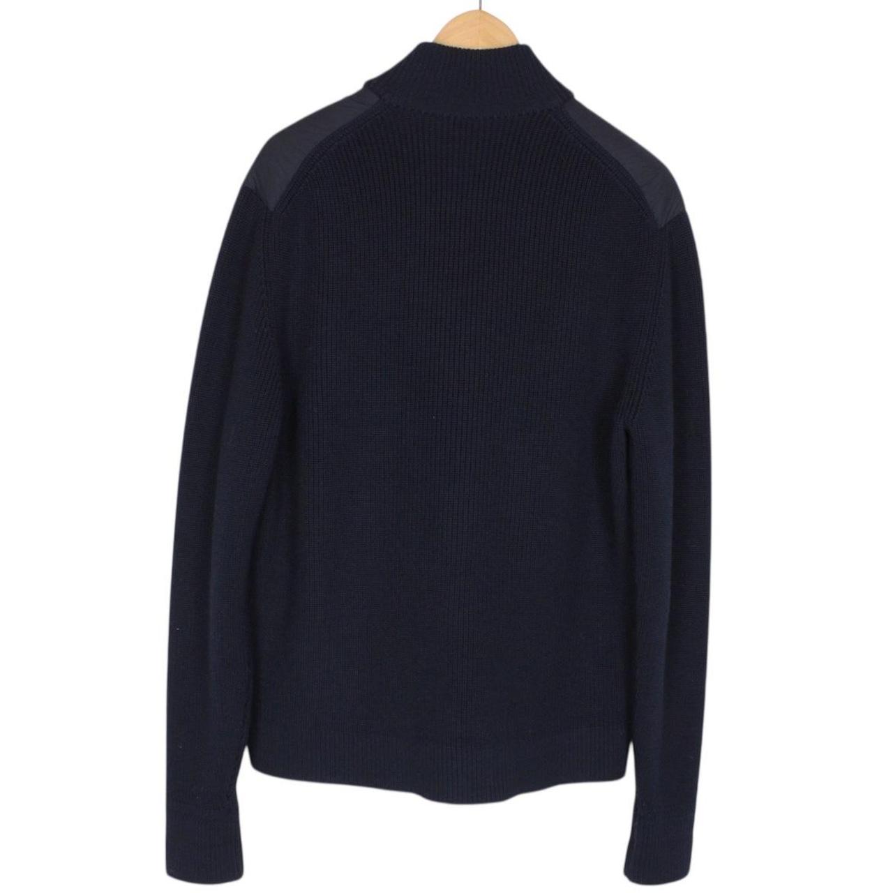 Moncler Navy Blue and White Full Zip Wool/Nylon Cardigan Jacket