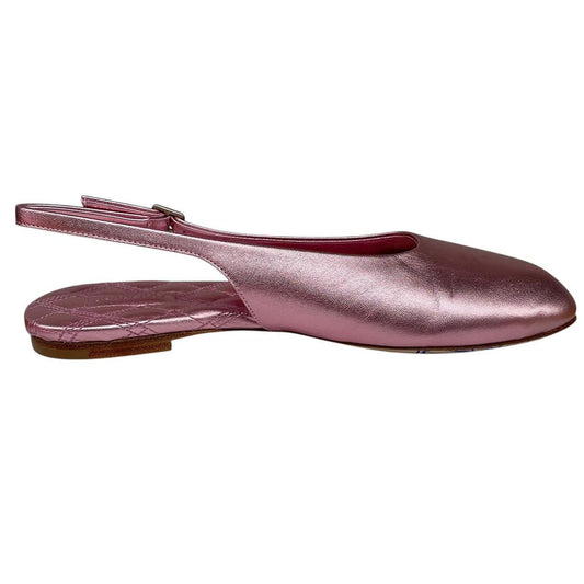 Burberry Metallic Pink Leather Slingback Ballerinas Pumps