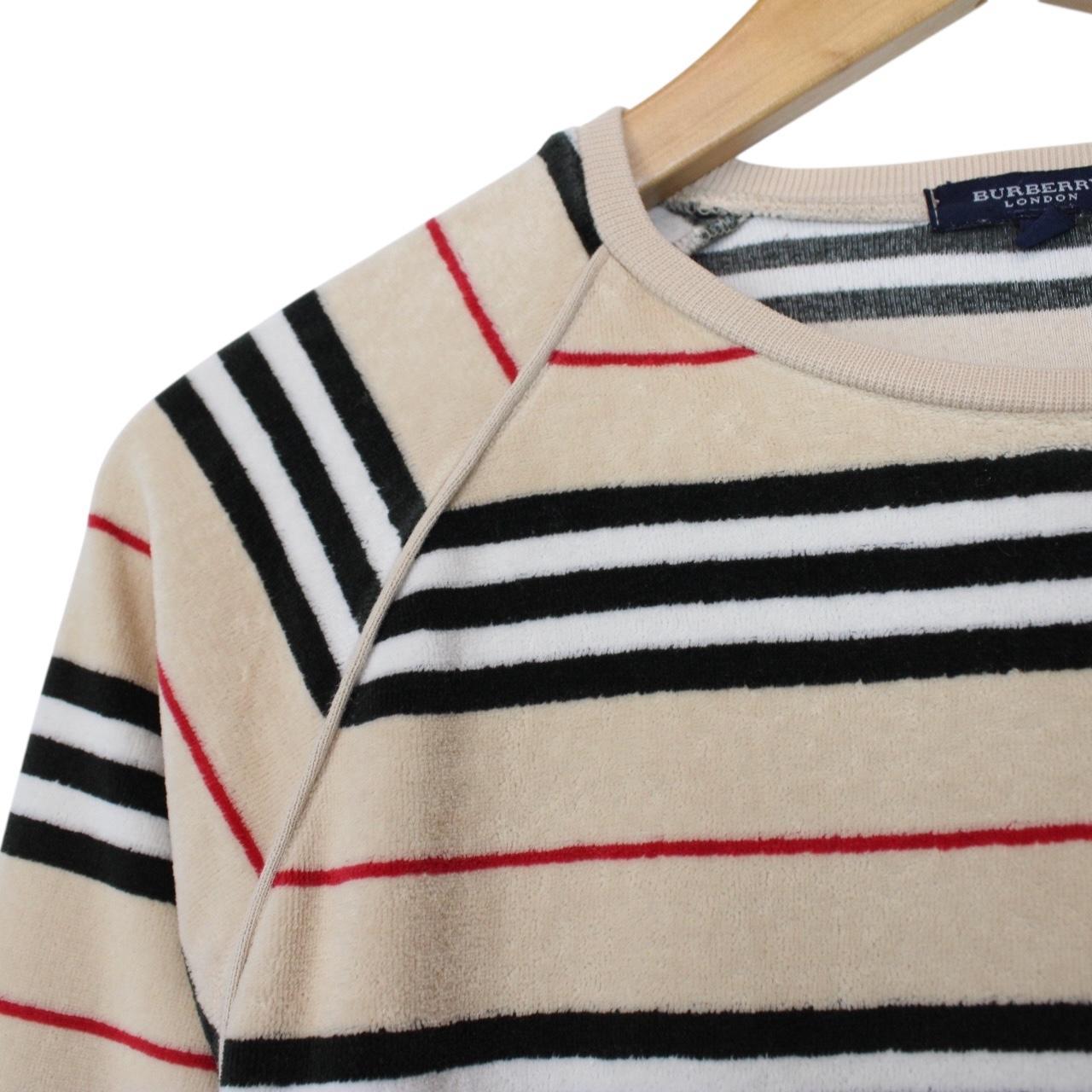 Burberry London Beige Nova Stripe Velour Cotton Jumper