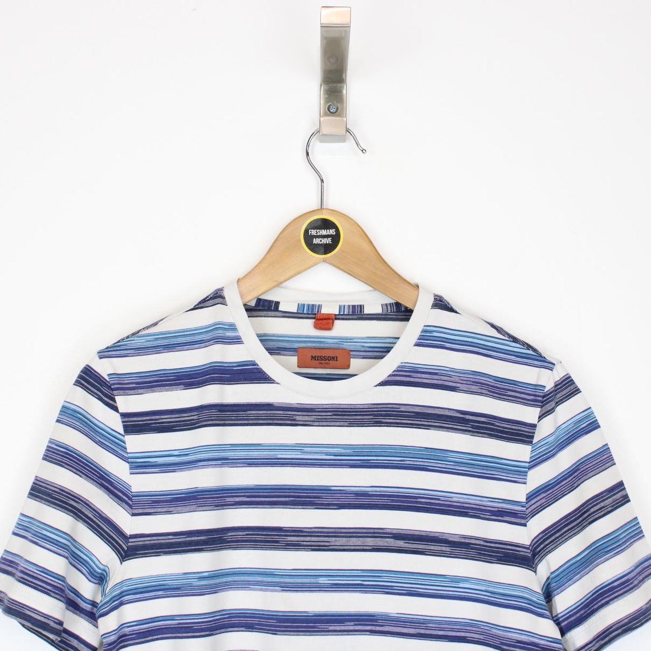 Missoni Blue and White Striped Short Sleeve Cotton T-Shirt