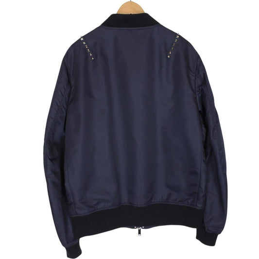 Valentino Navy Blue Rockstud Full Zip Nylon Bomber Jacket
