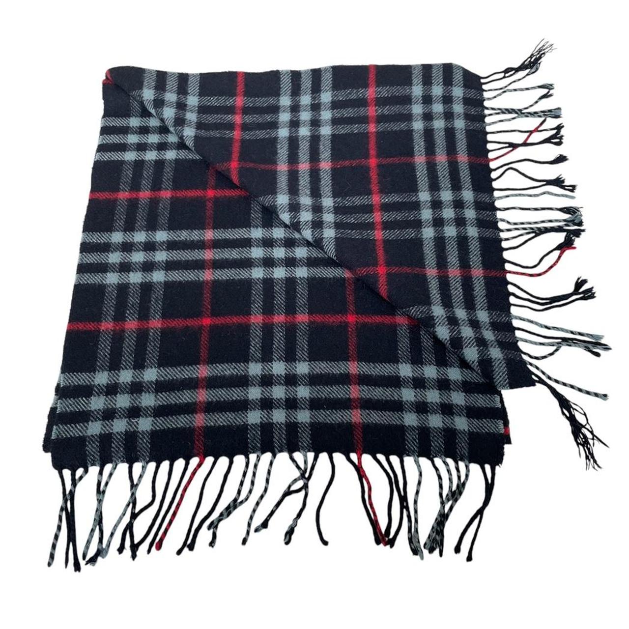 Vintage 90s Burberry Navy Blue Nova Check Lambswool Scarf