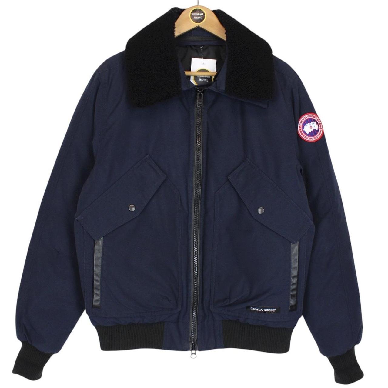 Canada Goose Navy Blue Bromley Bomber Down Jacket with Fur Trim