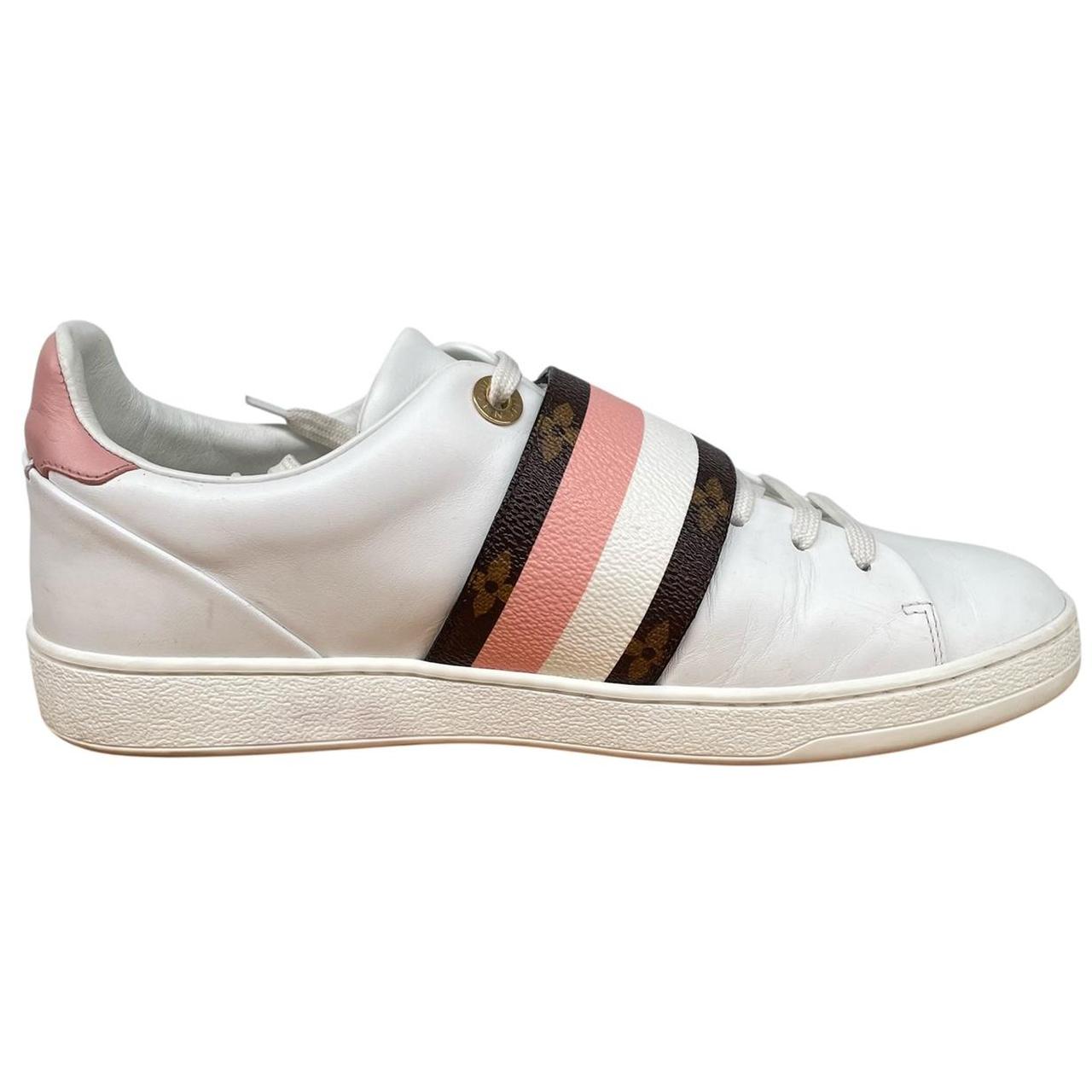 Louis Vuitton White and Pink Frontrow Monogram Strap Leather Trainers