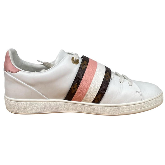 Louis Vuitton White and Pink Frontrow Monogram Strap Leather Trainers