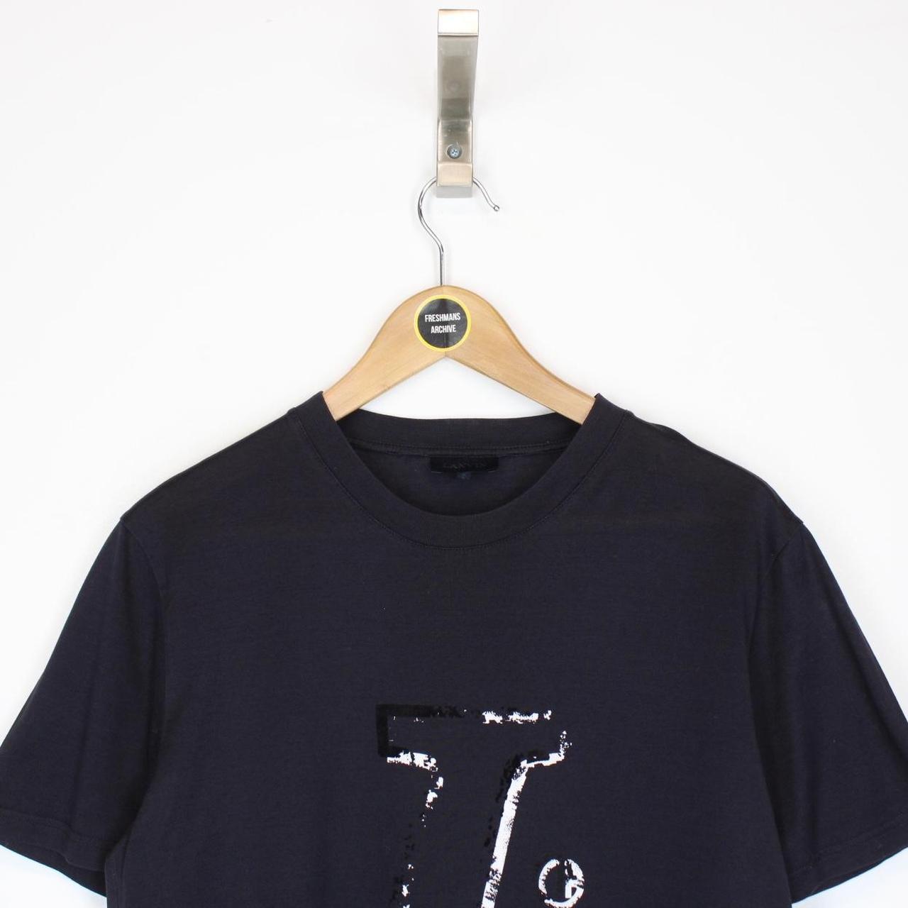 Lanvin Navy Blue and White Logo Print Short Sleeve T-Shirt