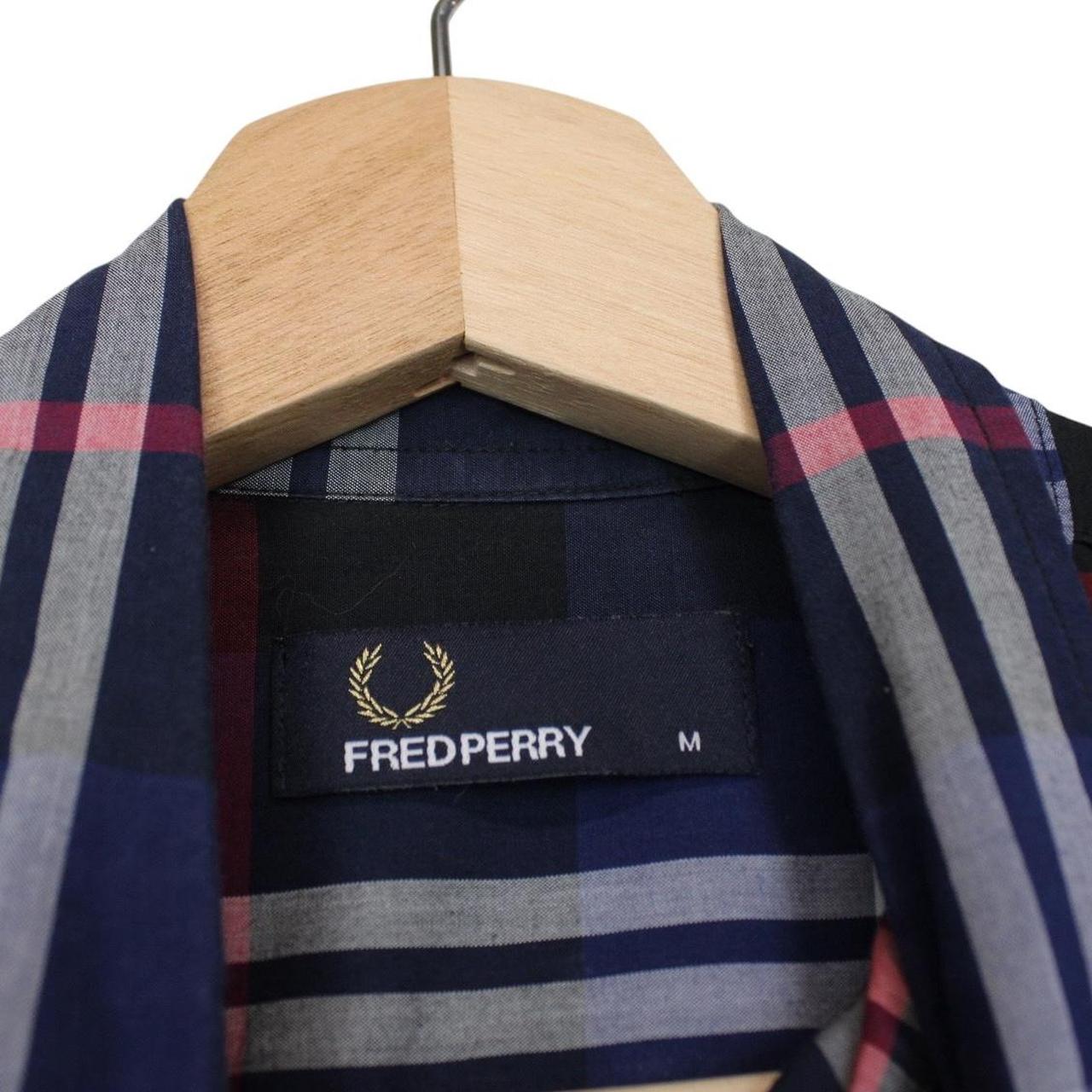 Fred Perry Navy Blue Check Long Sleeve Cotton Shirt