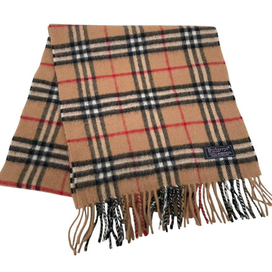 Vintage 90s Burberry Tan Brown Nova Check Lambswool Scarf