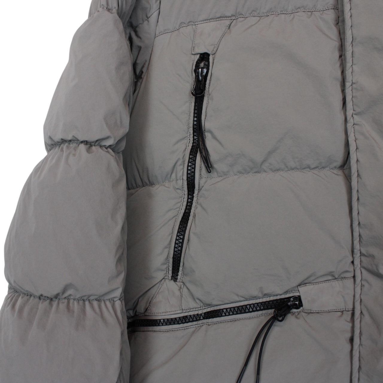 CP Company Grey Nycra-R Full Zip Lens Down Hooded Puffer Coat