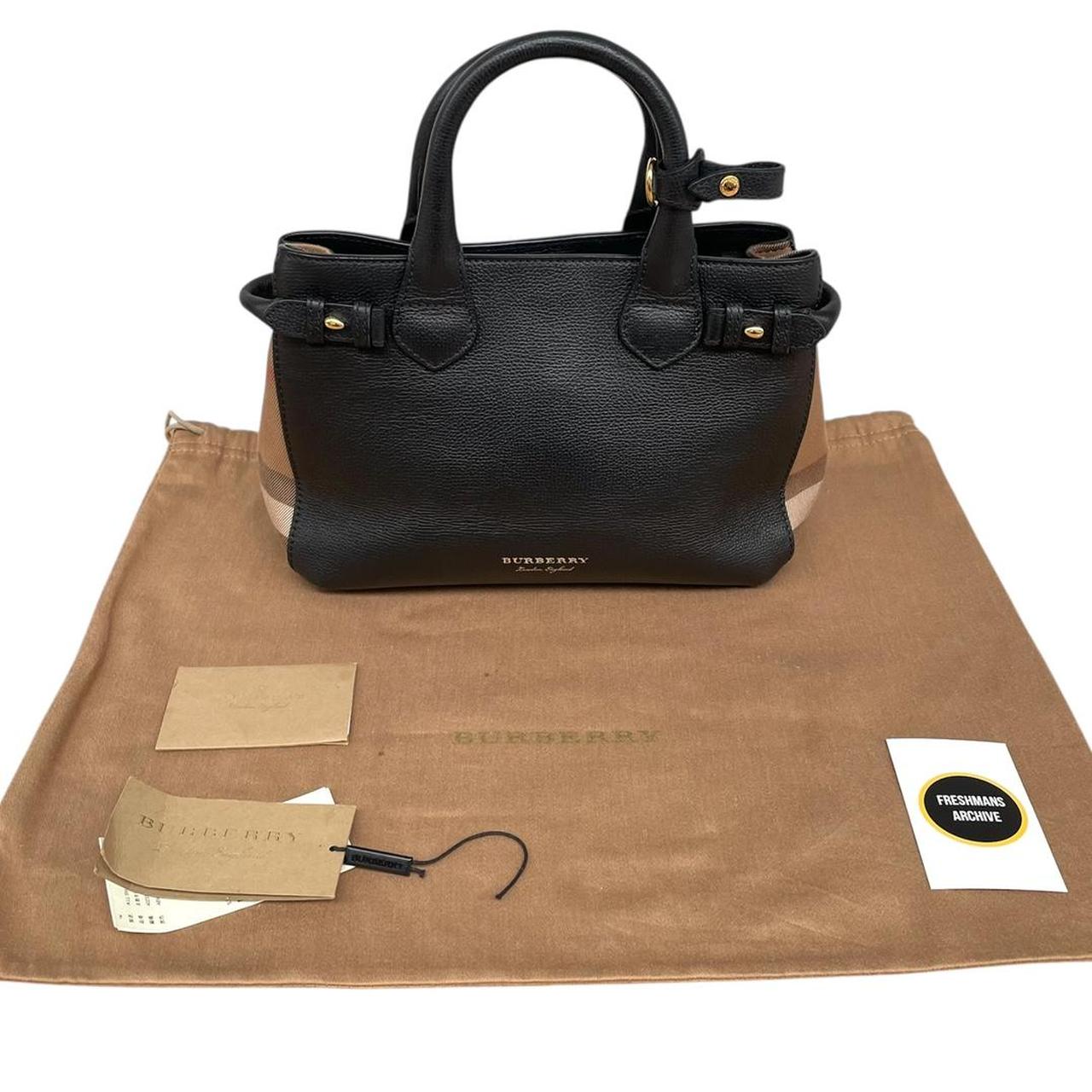 Burberry Black and Tan Nova Check Leather Banner Tote Bag