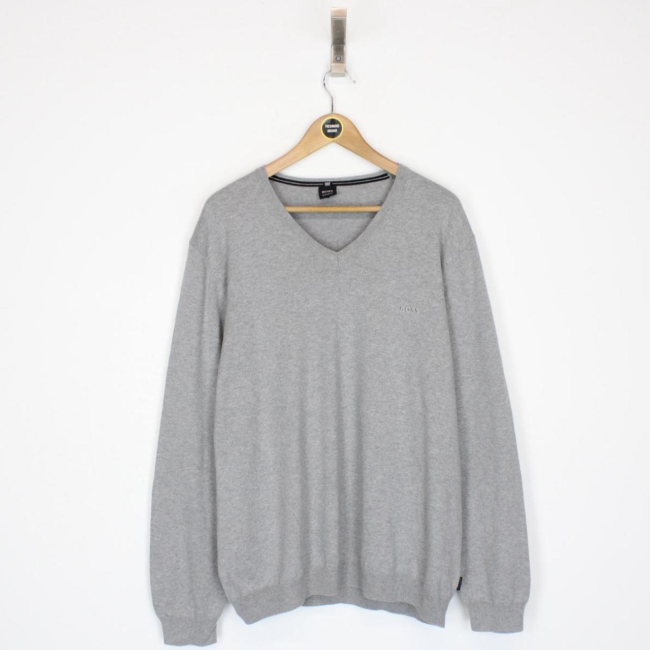 Hugo Boss Grey V-Neck Cotton Knit Jumper