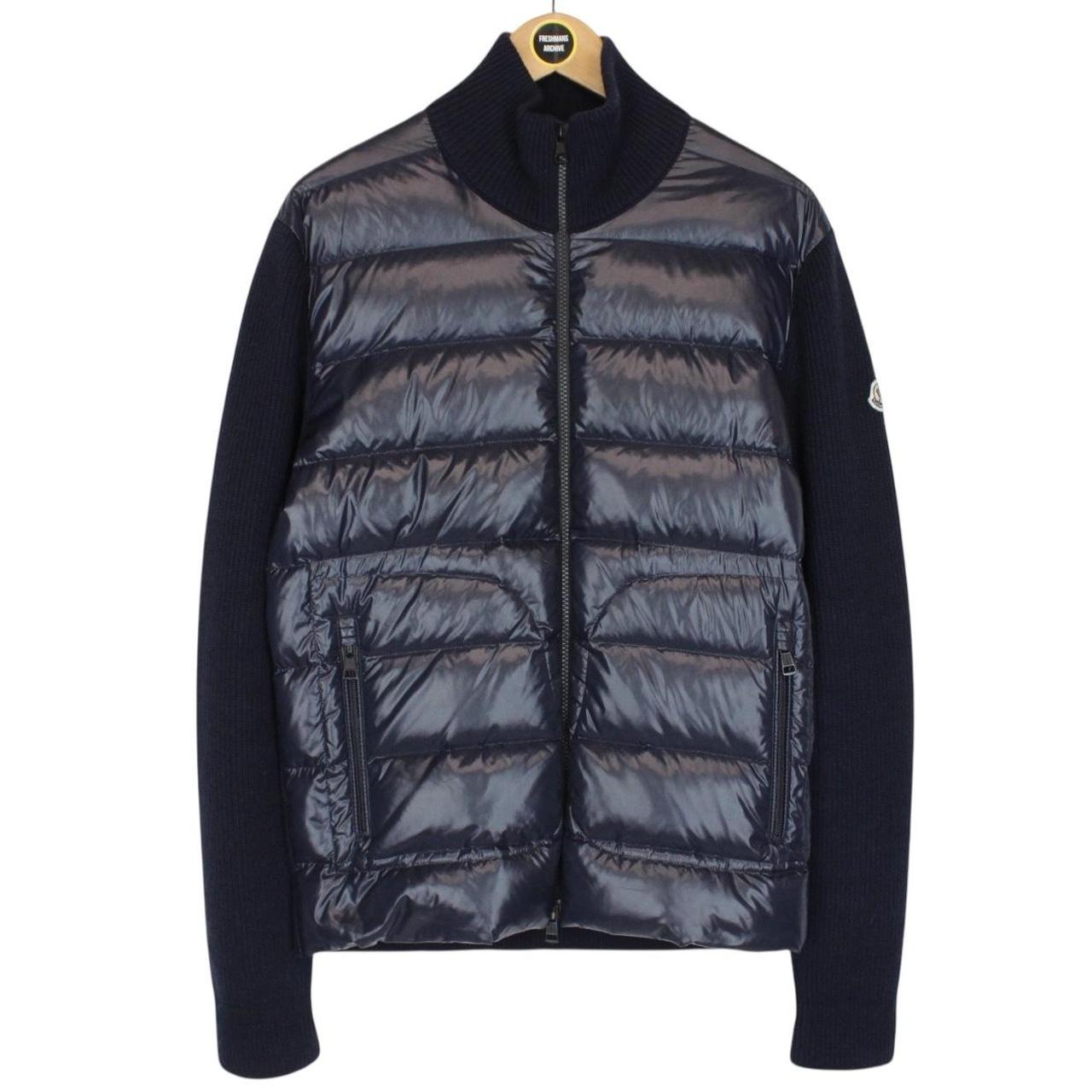 Moncler Navy Blue Full Zip Wool/Nylon Down Maglione Cardigan Jacket