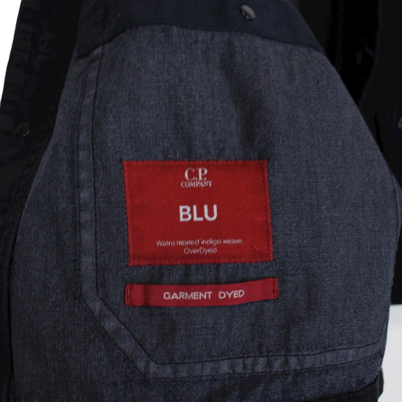 CP Company ‘Blu’ Navy Blue Garment Dyed Button Up Cotton Lens Overshirt