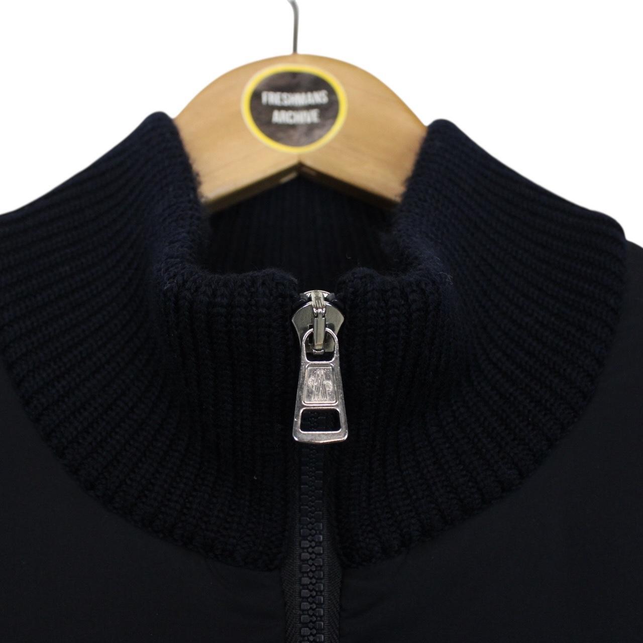 Moncler Navy Blue and White Full Zip Wool/Nylon Cardigan Jacket
