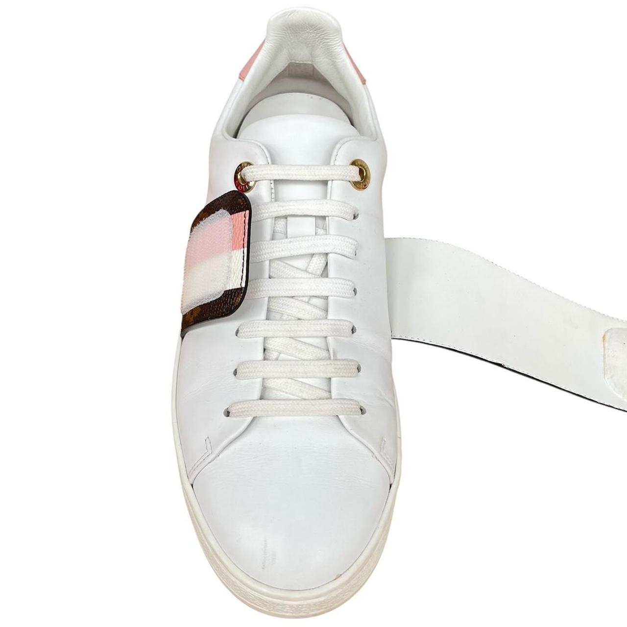 Louis Vuitton White and Pink Frontrow Monogram Strap Leather Trainers