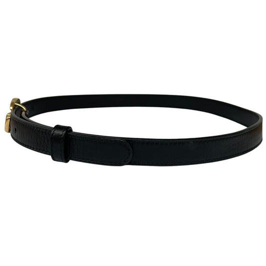 Gucci Black and Gold Marmont Thin Leather Belt with GG Buckle