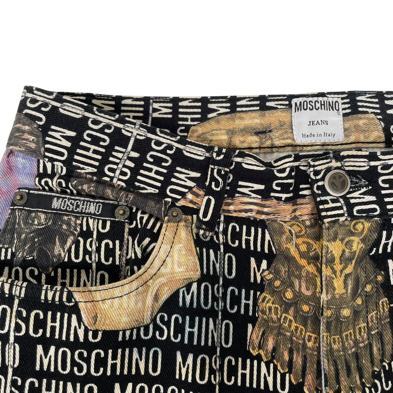 Vintage 1996 Moschino Black and White All Over Clothes Print Tapered Fit Jeans