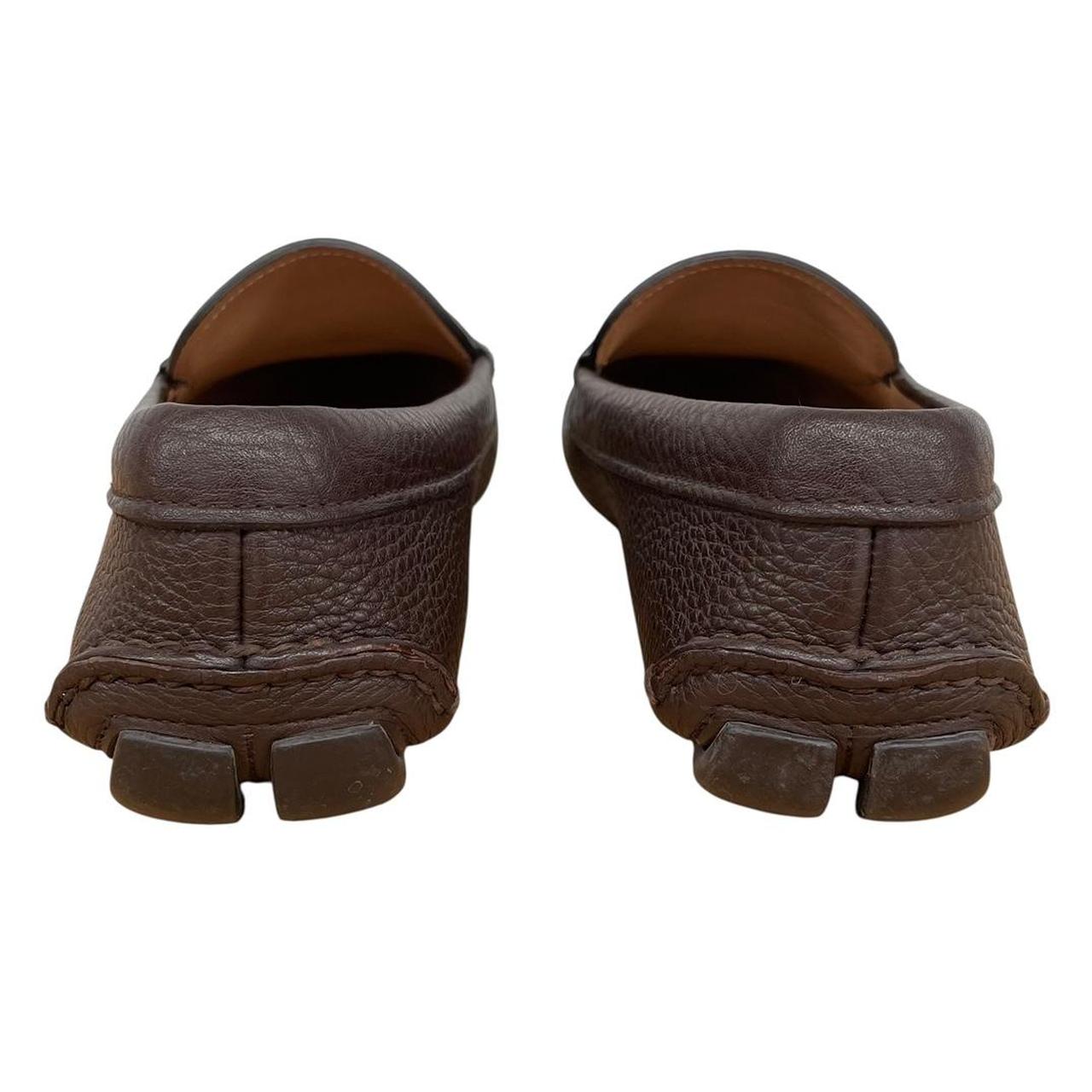 Prada Brown Logo Pebbled Leather Driving Shoe Loafers