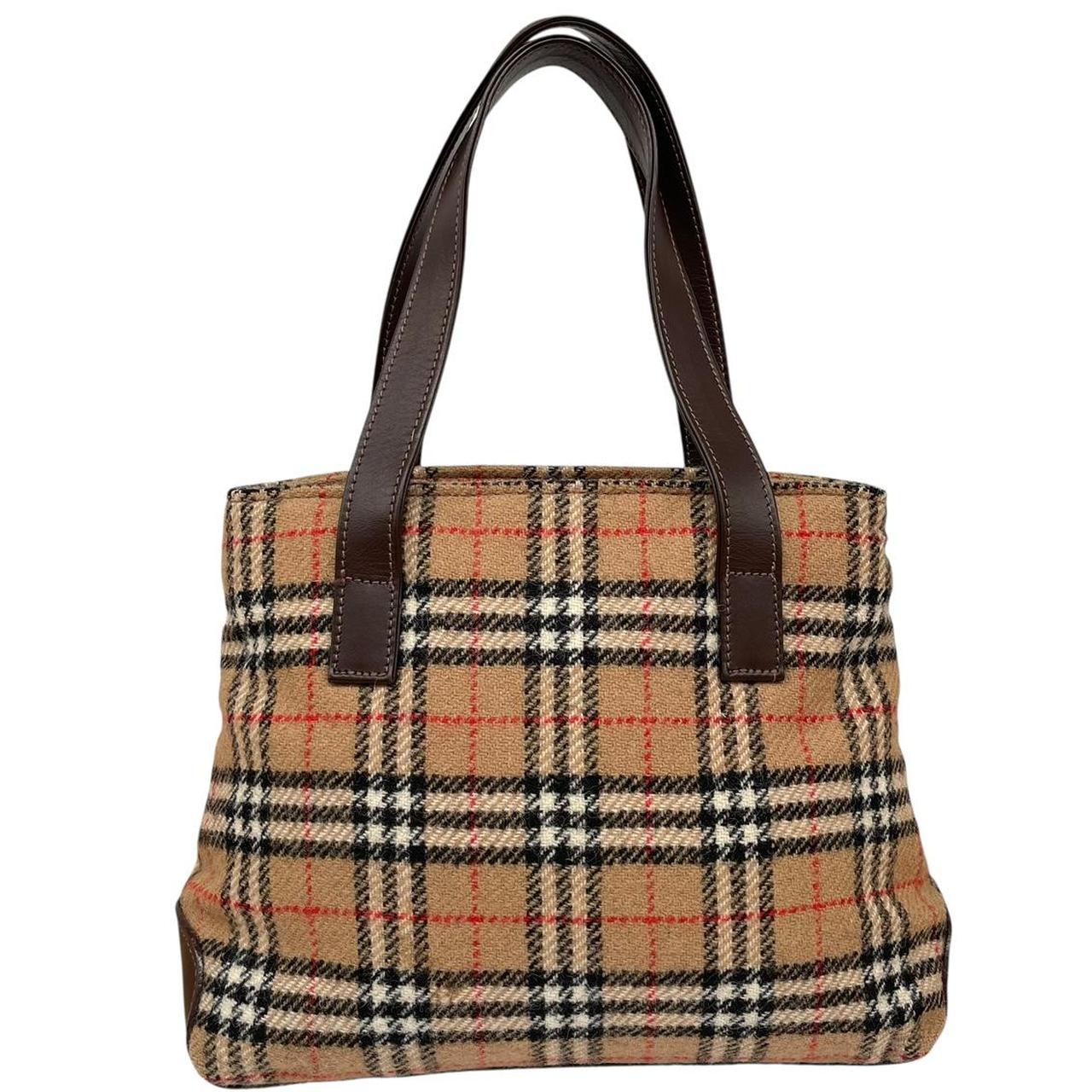 Vintage Burberry Tan and Brown Nova Check Wool Shoulder Bag