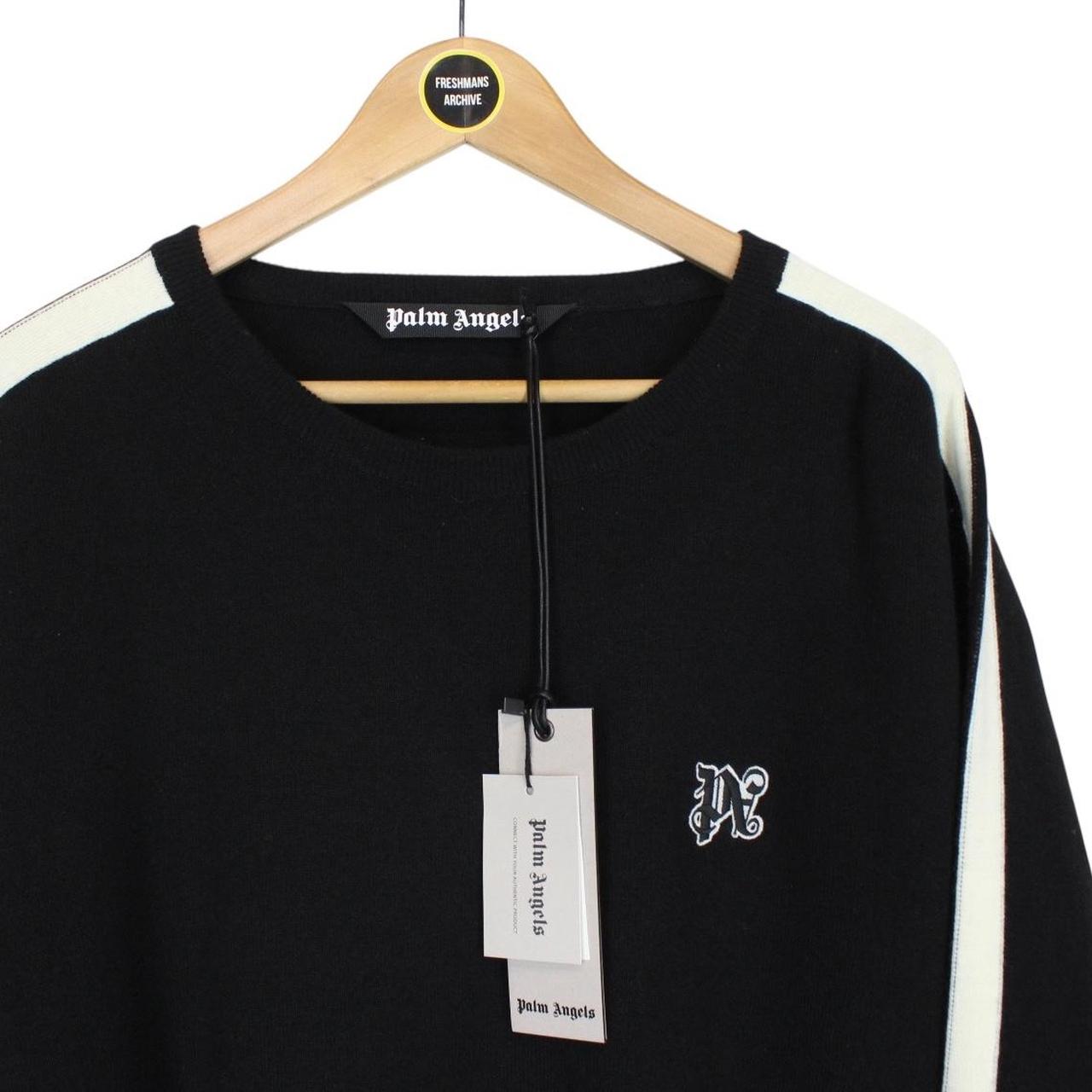 Palm Angels Black and Off White Wool Knit Monogram Track Jumper