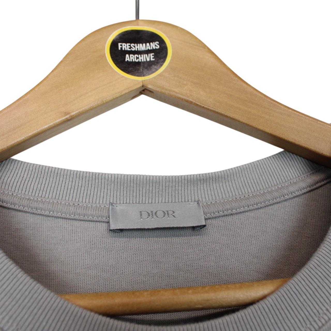 Christian Dior Grey Interlaced Embroidered Logo Short Sleeve Cotton T-Shirt