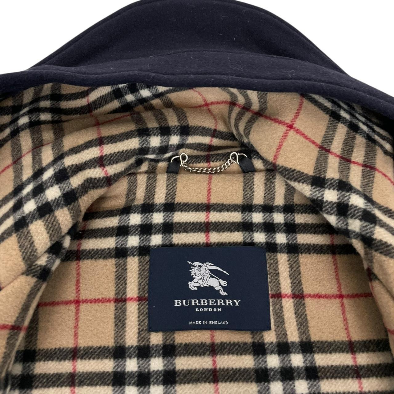 Vintage Burberry London Navy Blue Nova Check Lined Wool Duffle Coat