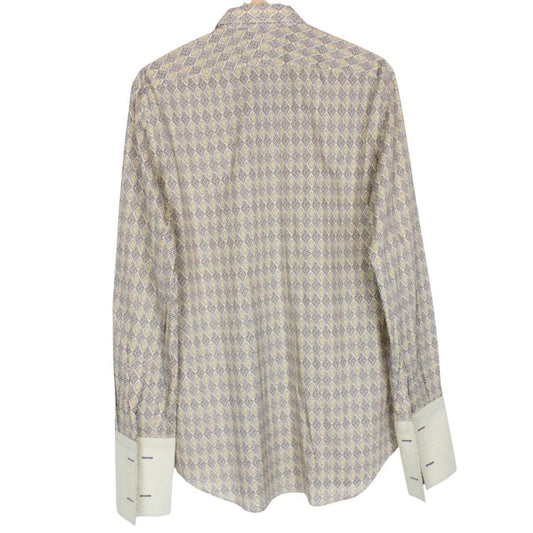 Paul Smith cream formal shirt with multicoloured abstract pattern and long sleeves.