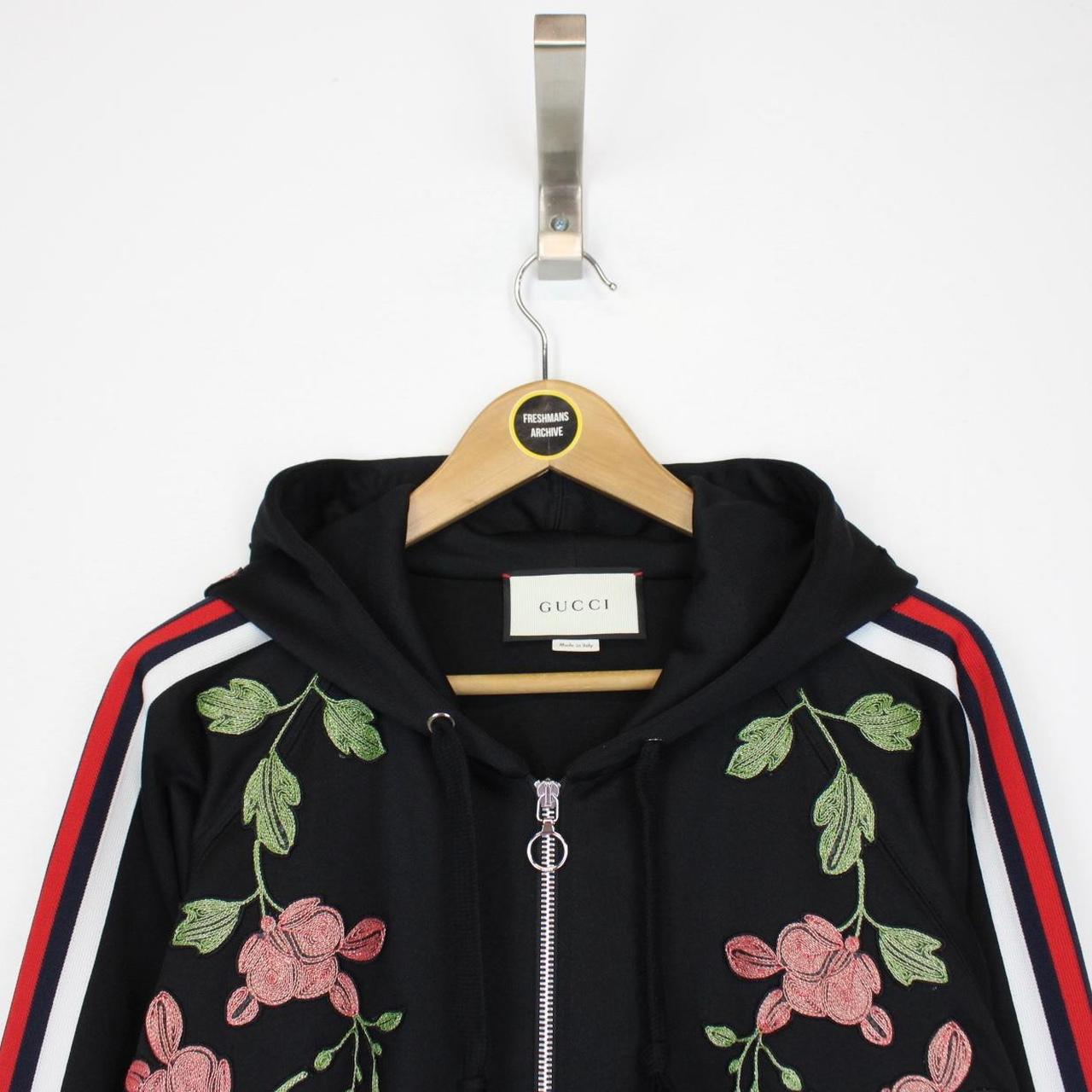 Gucci Black Floral Embroidered Full Zip Hoodie Jumper