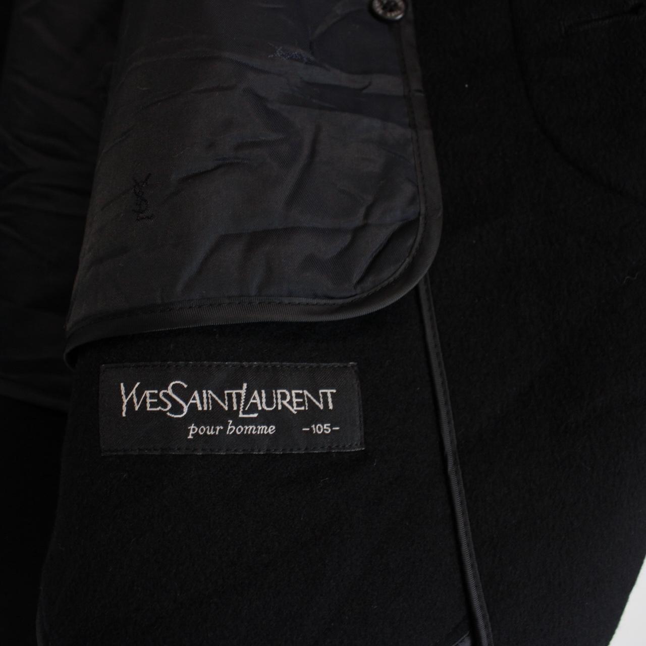 Vintage 90s Yves Saint Laurent Black Wool Blend Peacoat