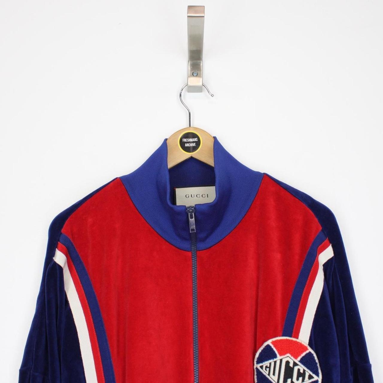 Gucci Red and Blue Logo Patch Full Zip Velour Track Jacket