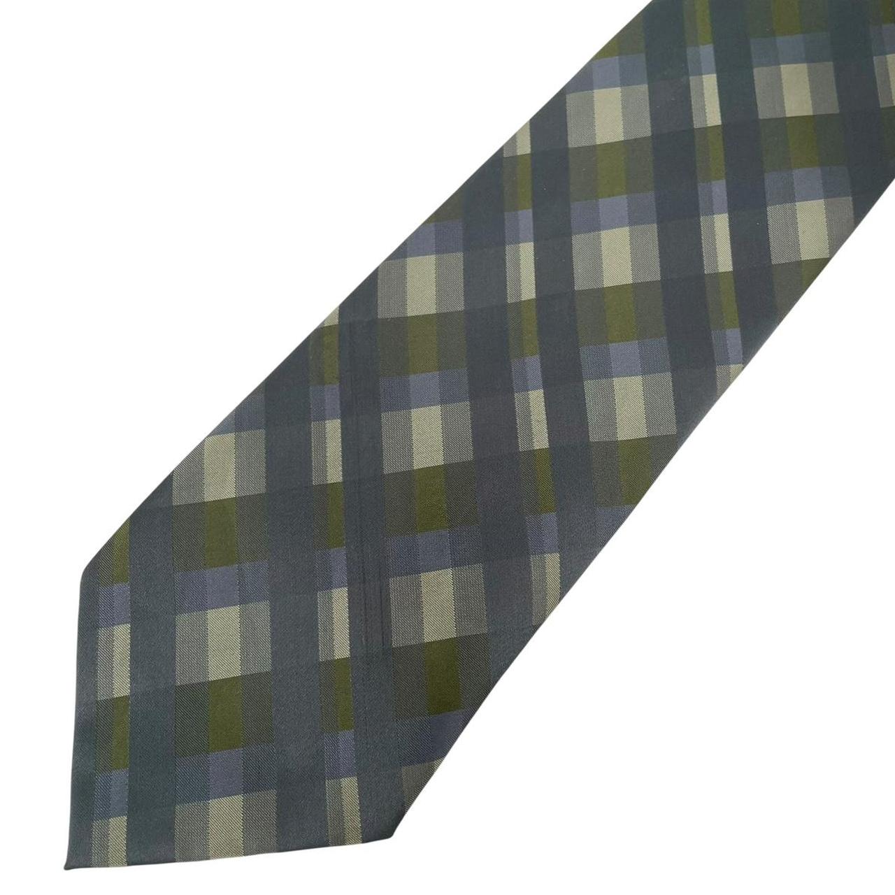 Vintage Hugo Boss Grey and Green Silk Tie