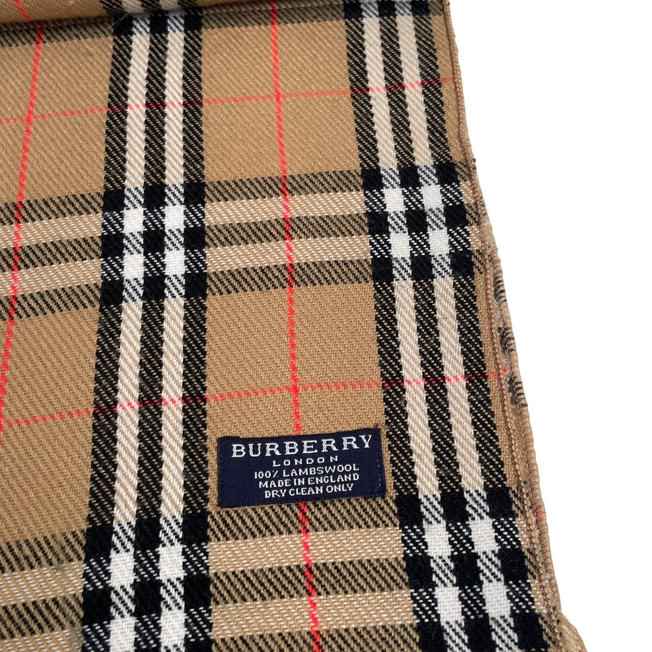 Vintage 90s Burberry Tan Brown Nova Check Lambswool Scarf
