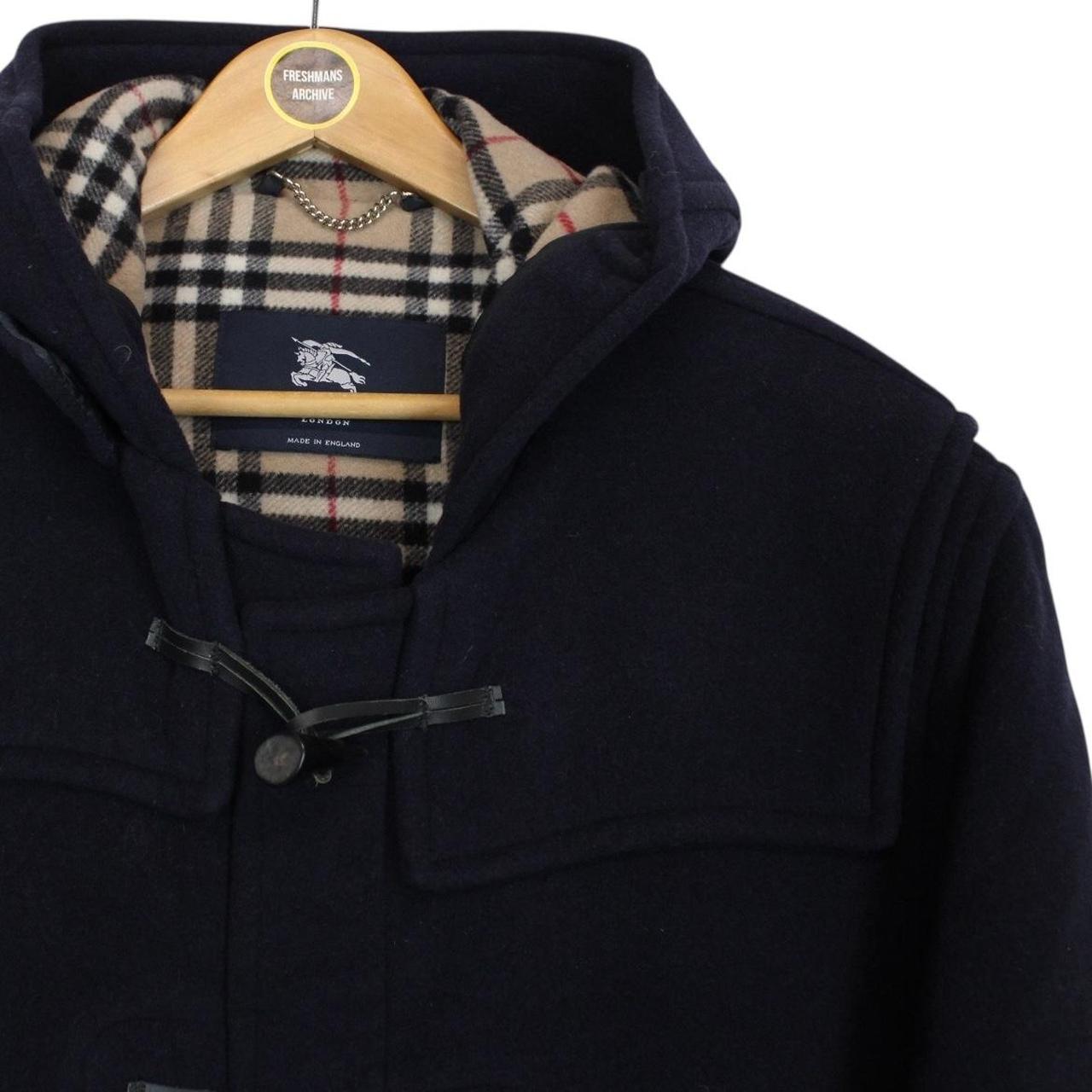 Vintage Burberry London Navy Blue Nova Check Lined Wool Duffle Coat