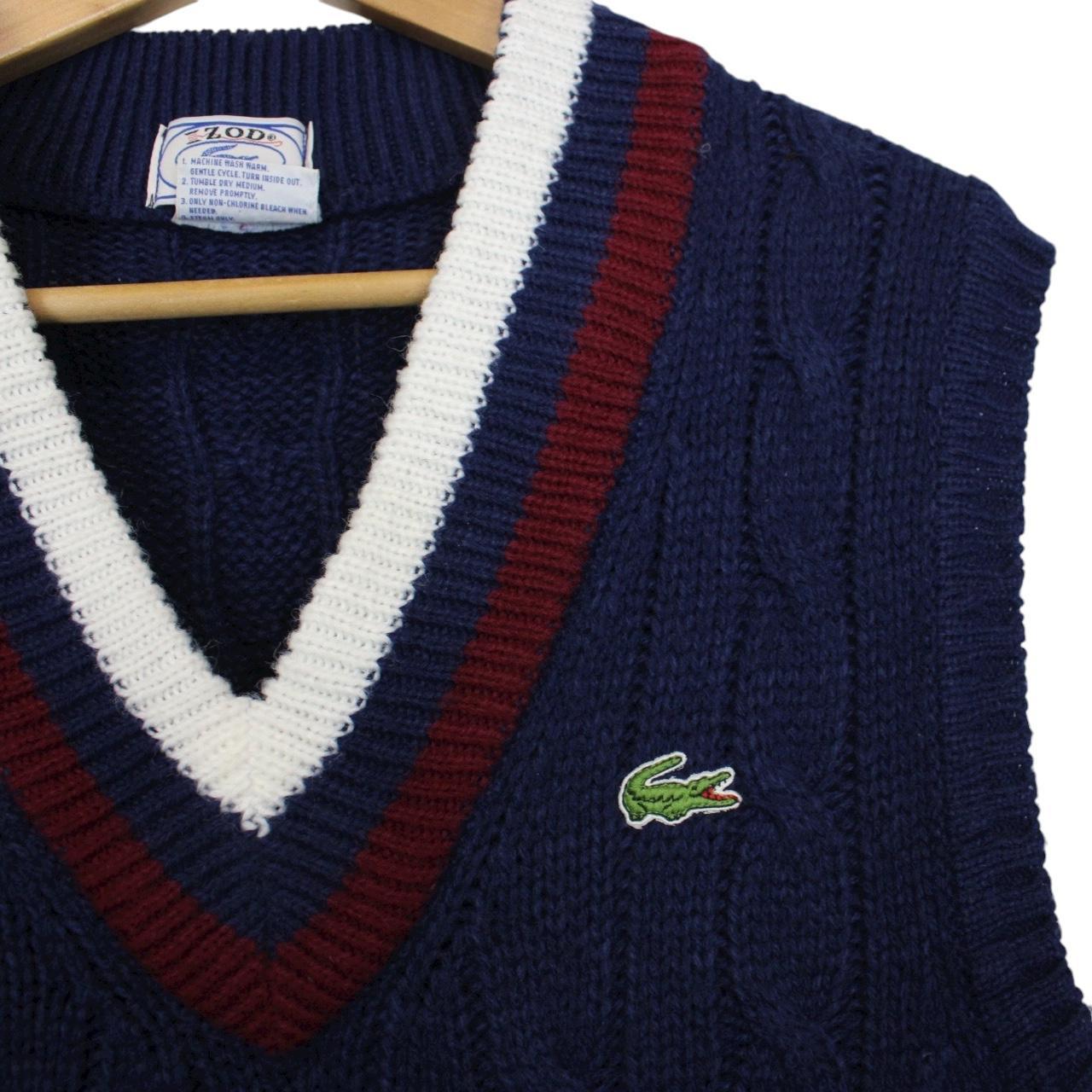 Vintage 90s Lacoste Izod Navy Blue Acrylic Cable Knit Sweater Vest