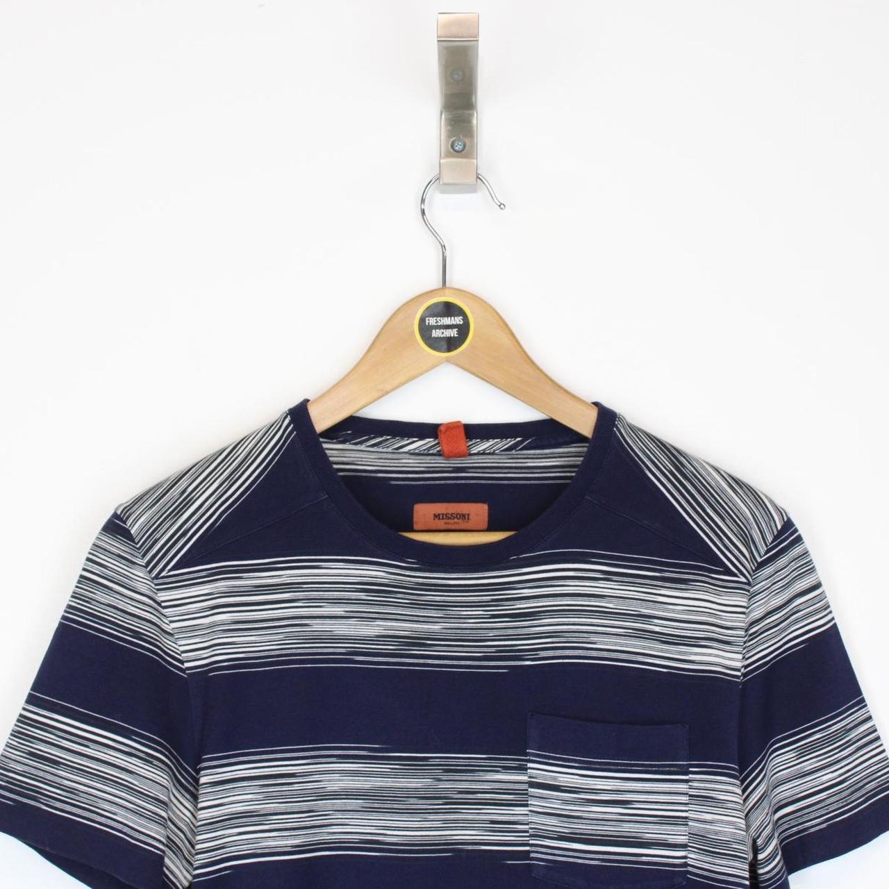 Missoni Navy Blue and White Striped Short Sleeve Cotton T-Shirt