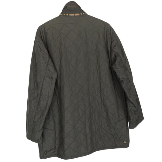 Burberry khaki green quilted field jacket with Nova Check pattern and logo details.