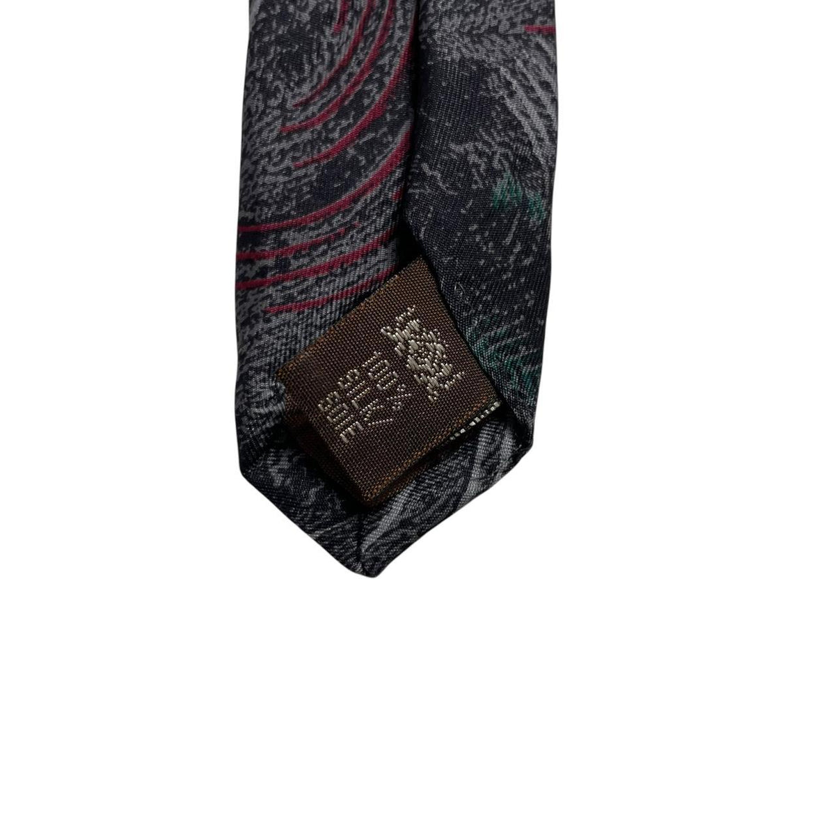 Lanvin multicoloured abstract print silk tie featuring vibrant patterns in black, green, and red.