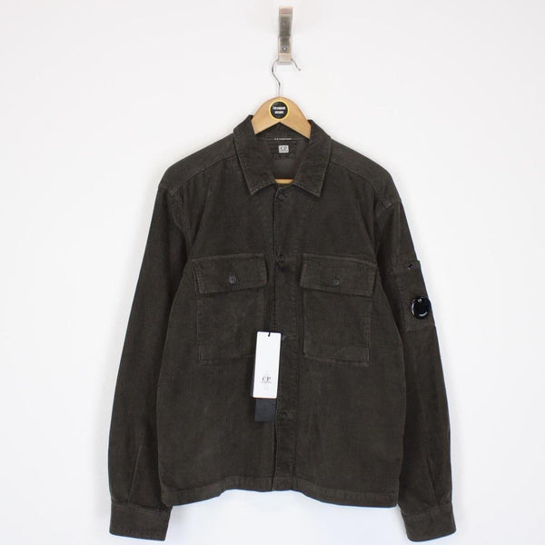 CP Company Olive Green Button Up Lens Corduroy Overshirt