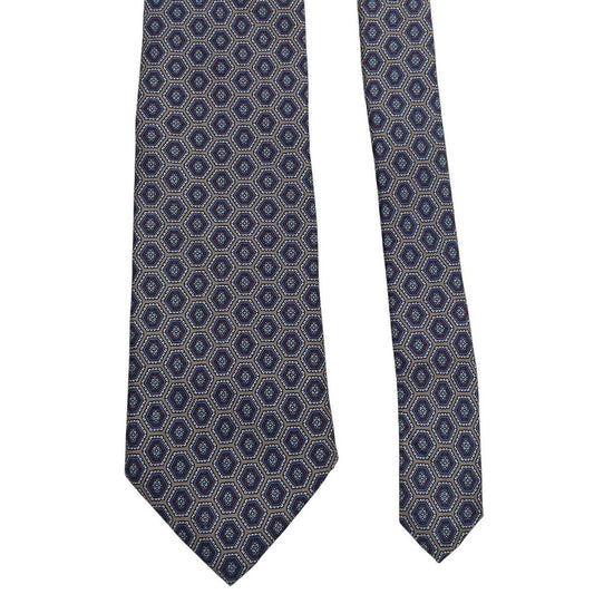 Aquascutum blue and grey silk tie with geometric print pattern.