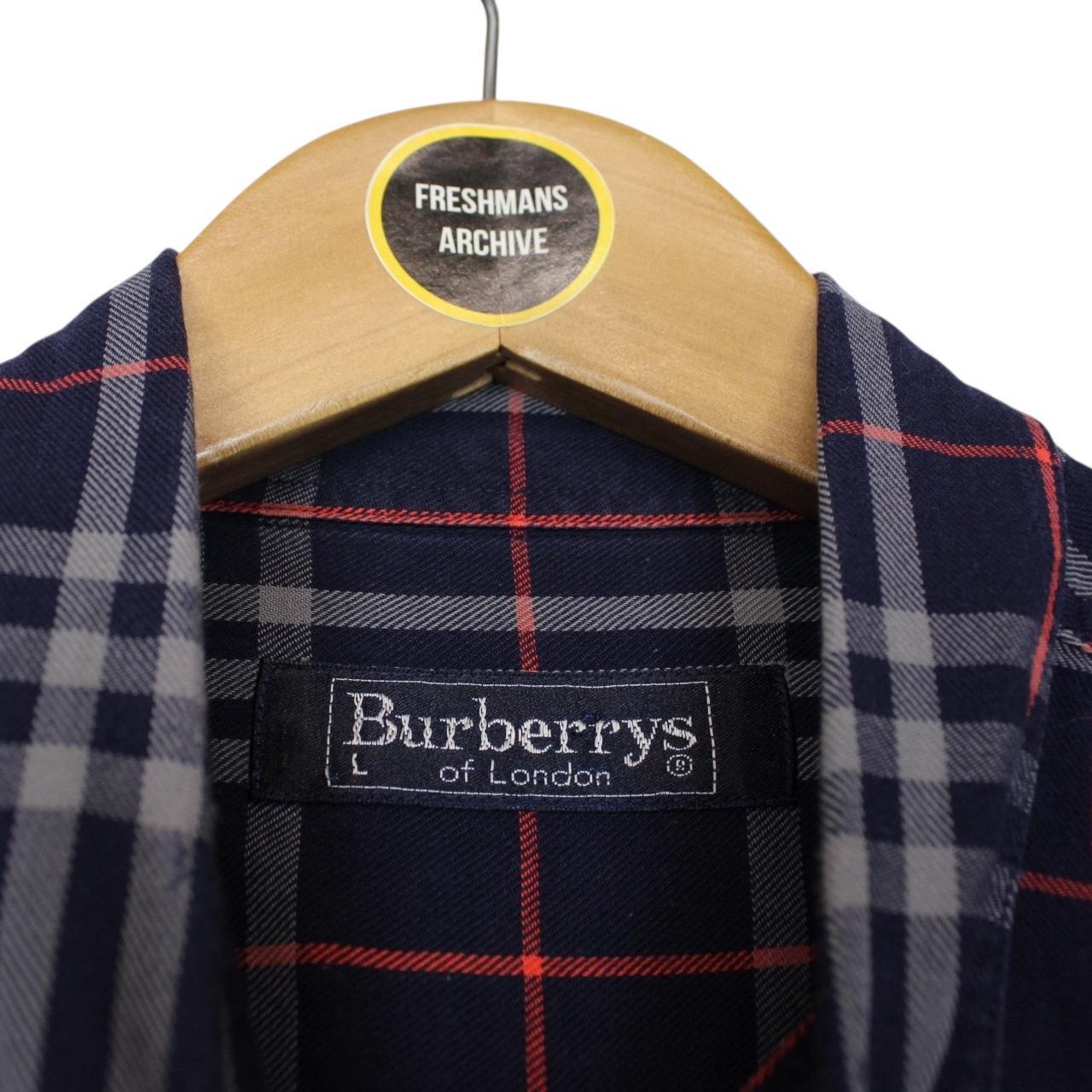 Vintage 90s Burberry Navy Blue Nova Check Long Sleeve Cotton Shirt