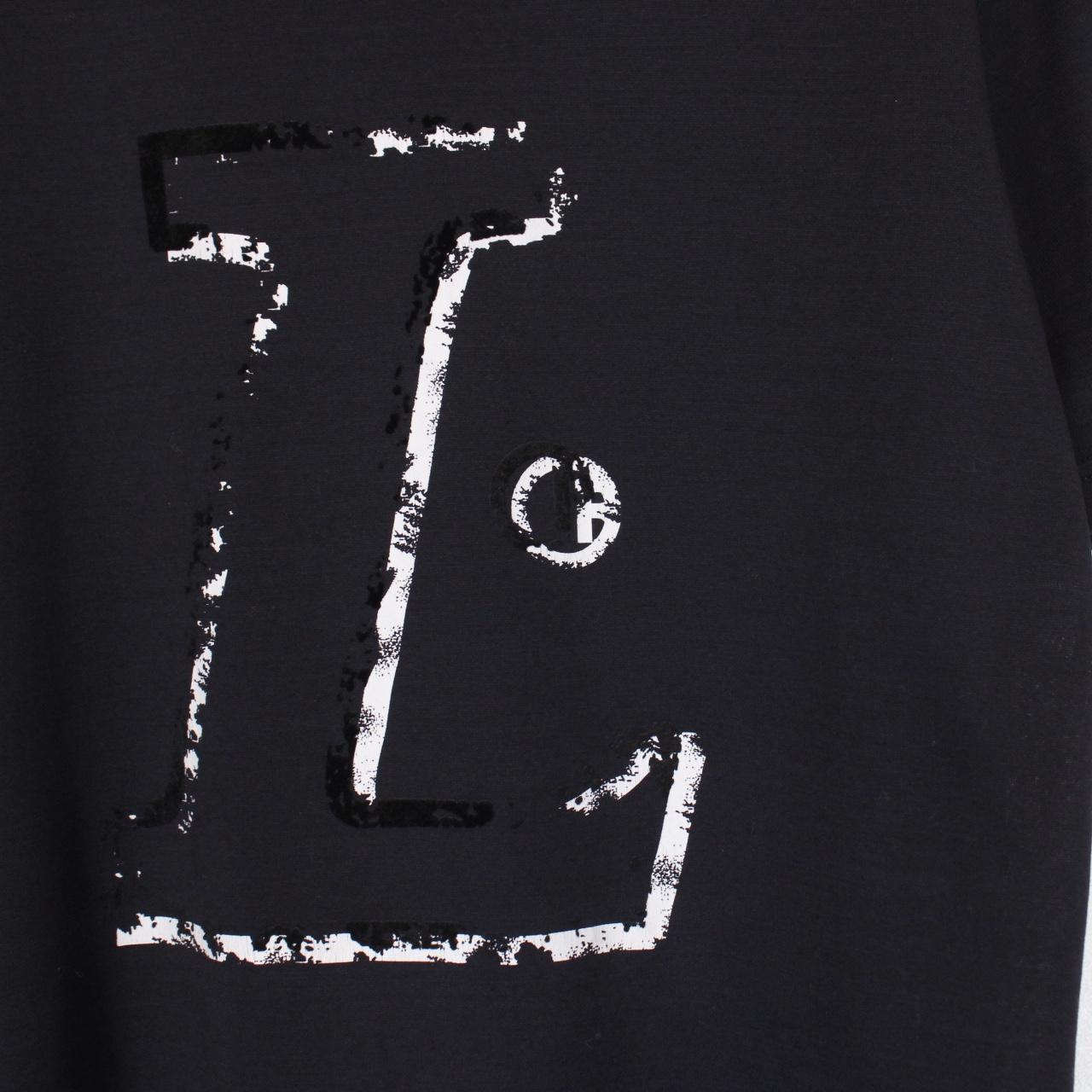 Lanvin Navy Blue and White Logo Print Short Sleeve T-Shirt