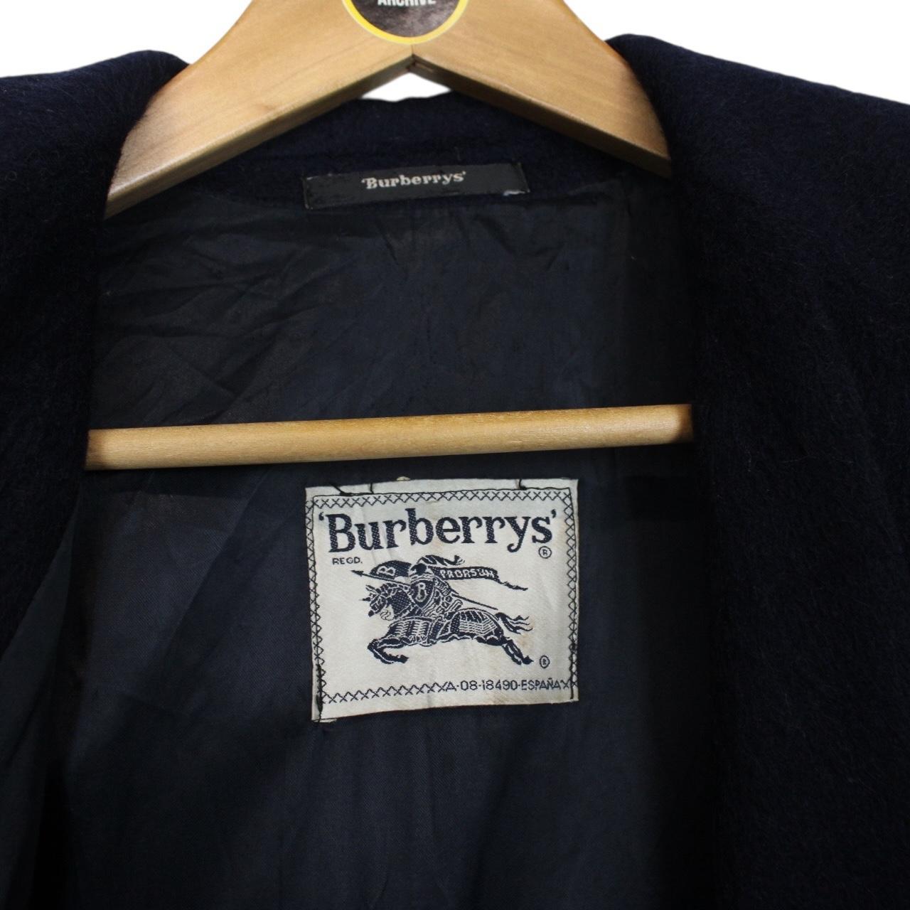 Vintage 90s Burberry Navy Blue Virgin Wool Double Breasted Belted Coat