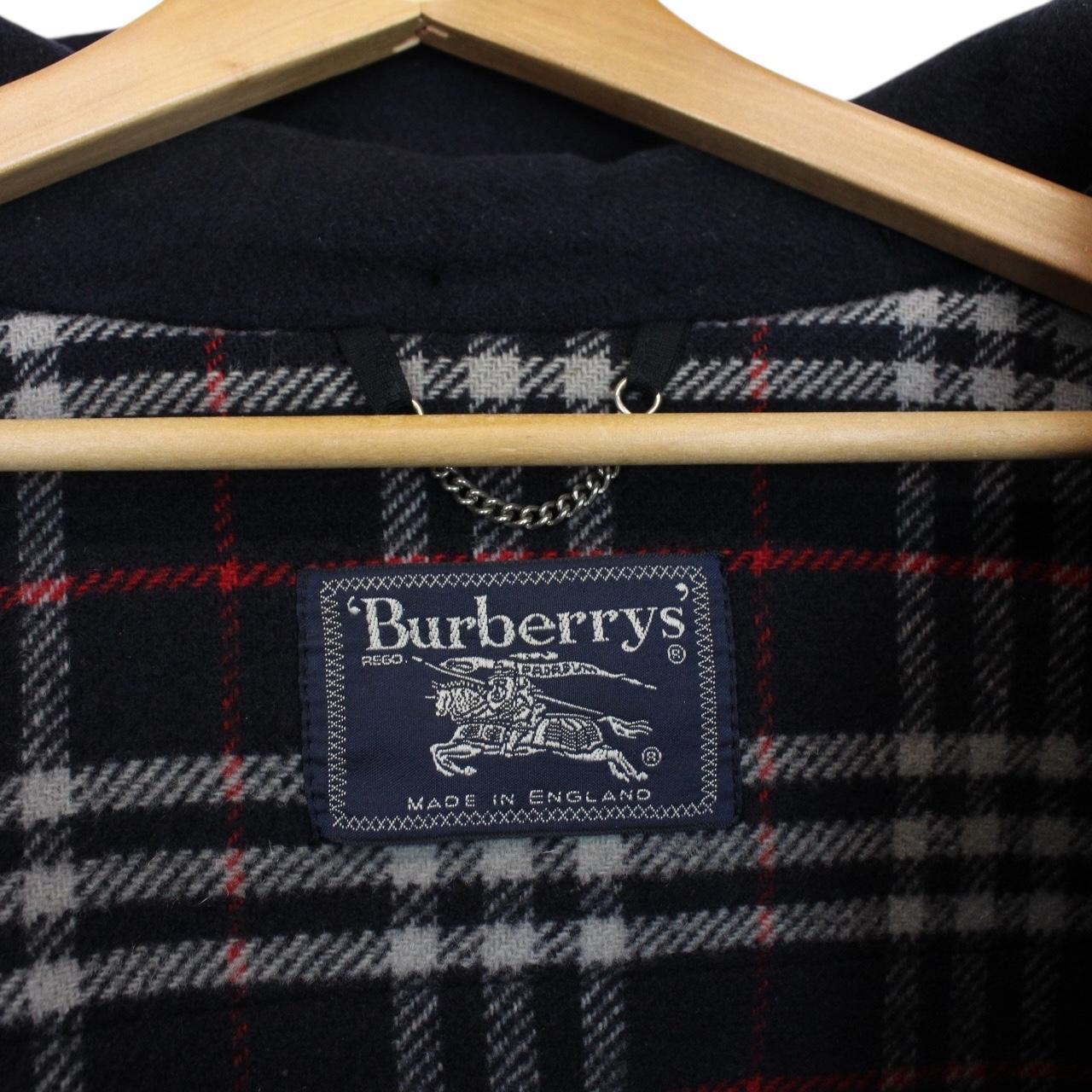 Vintage 90s Burberry Navy Blue Nova Check Wool Duffle Coat
