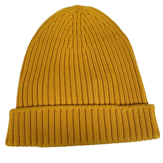 Prada Mustard Yellow Ribbed Virgin Wool Beanie Hat