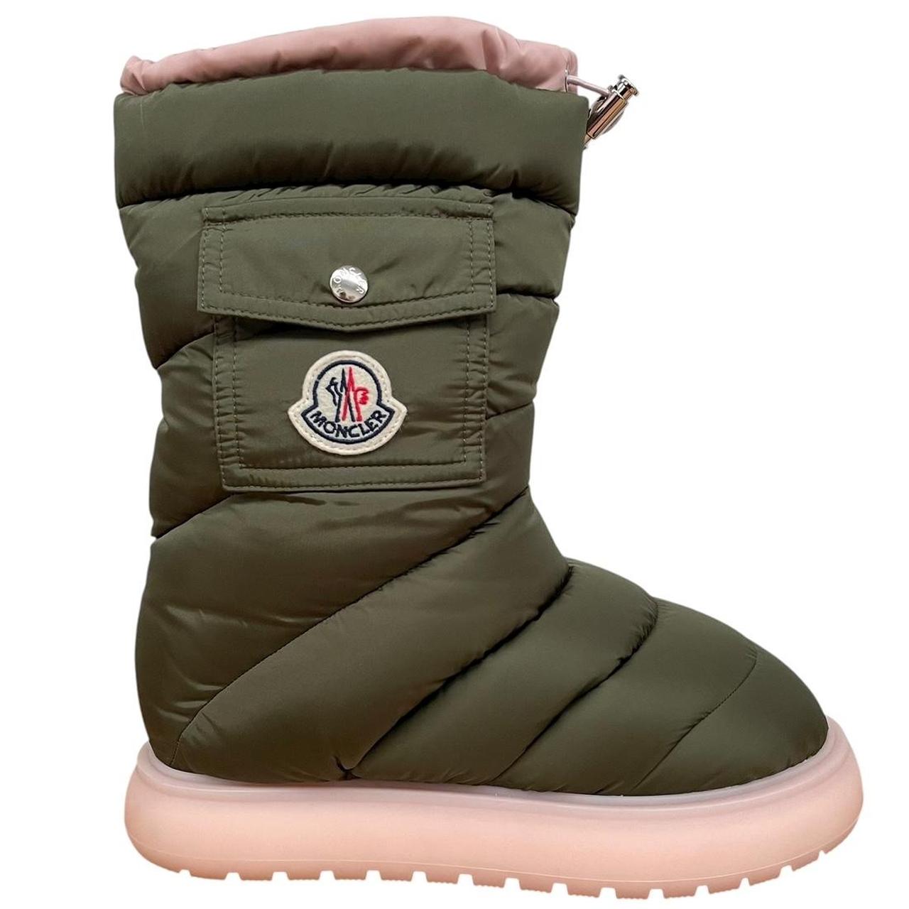 Moncler Khaki Green Logo Patch Down Padded Snow Boots