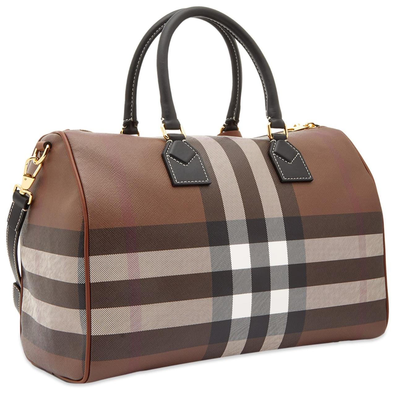 Burberry Dark Birch Brown Medium Nova Check Bowling Bag